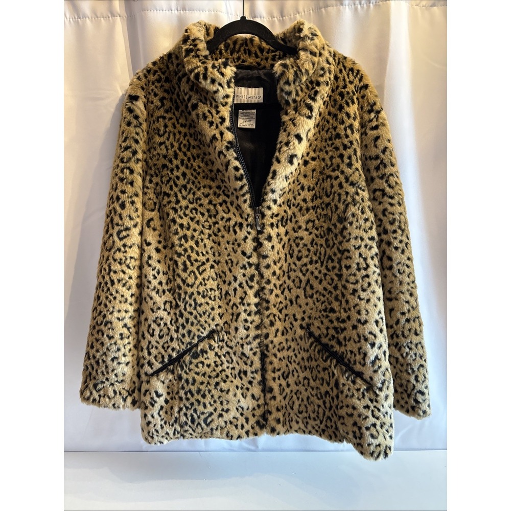 VTG White Stag Leopard Print Faux Fur Coat Jacket Zip Up Jacket Hippie Size‎ 1X